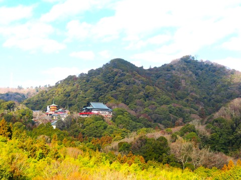 ⓪柿本屋から朝護孫子寺と信貴山をみる