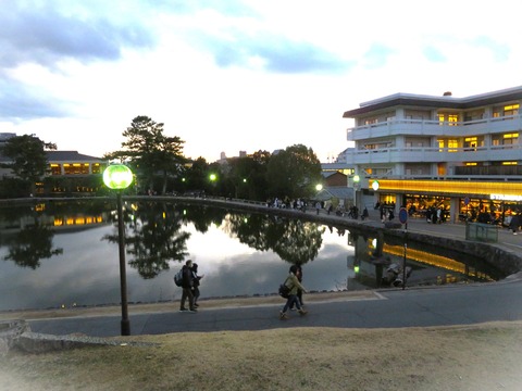 1スターバックスもある猿沢の池